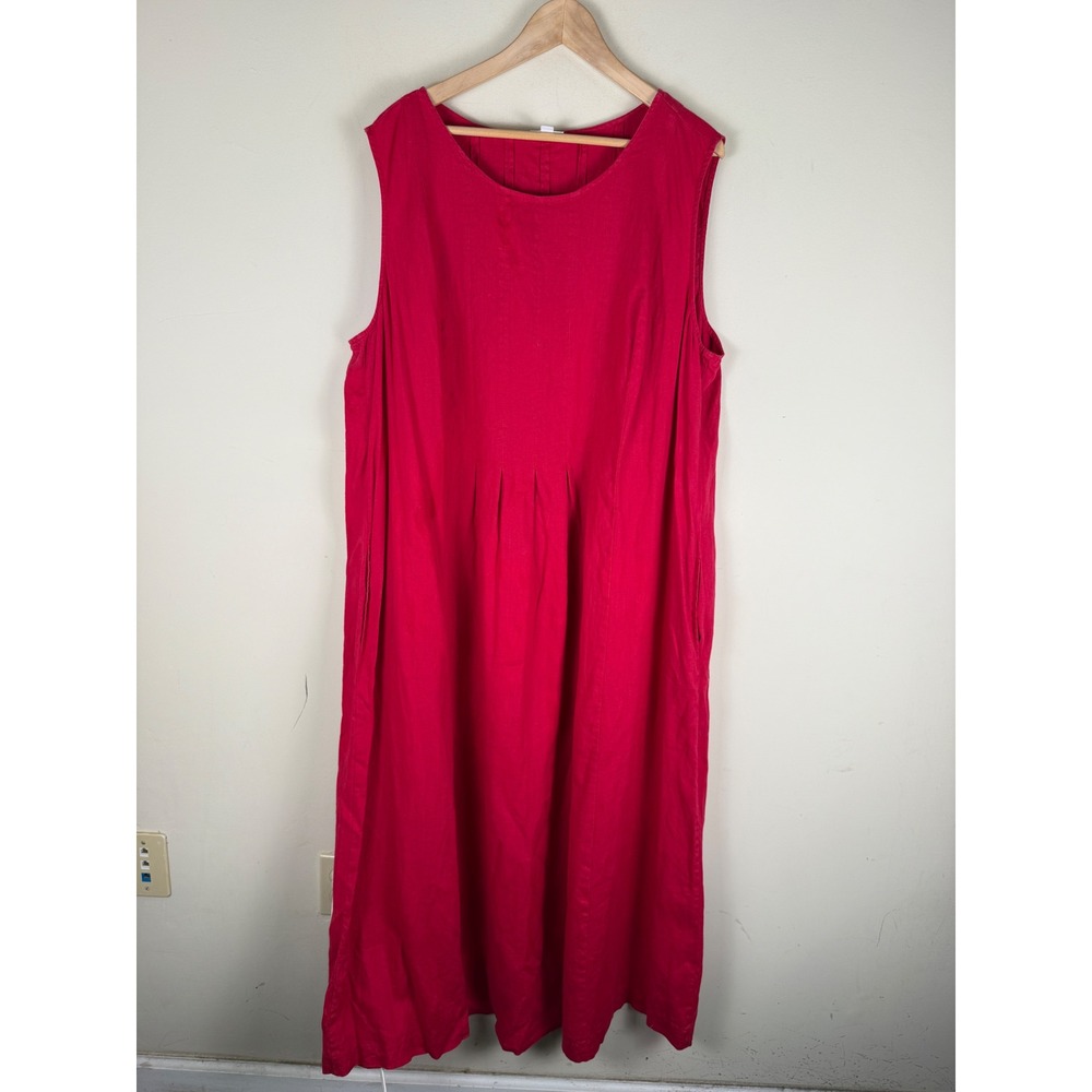 J Jill Love Linen Coastal Sleeveless Dress Red Maxi With Pockets SZ 3X